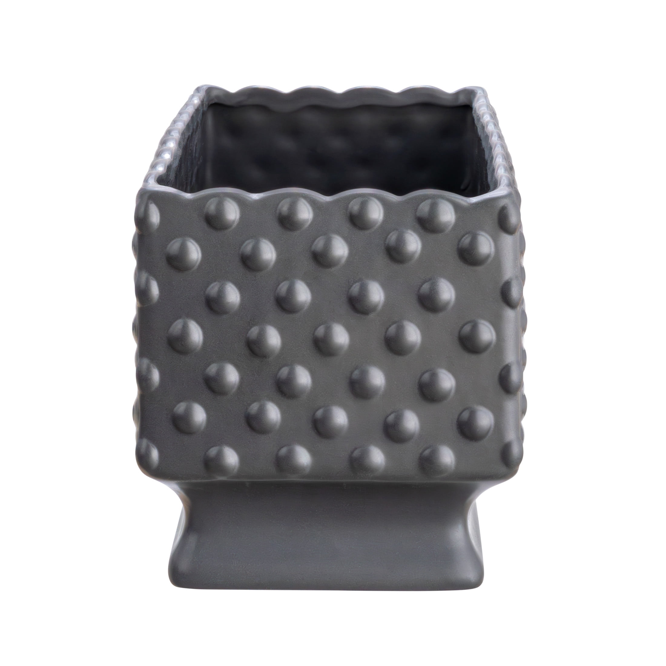 Creative Co-Op Ceramic Hobnail Planter with Scalloped Edge and Polka Dots, Black