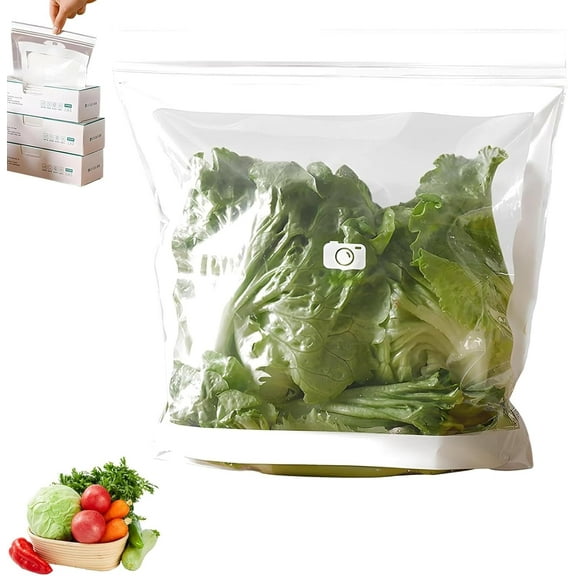Food Grade Fresh-Keeping Bags, Plastic Produce Bags, Food Storage Bags, Reusable Slider Freezer Bags Refrigerator Storage for Fruit Vegetable Kitchen (Large,15Pcs)