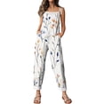thumbnail image 5 of WTOBBY Women's Casual Loose Retro Jumpsuit with Butterfly Print, Cotton Linen Blend Fabric and Shoulder Straps for Comfortable Stylish Outfits,White2XL, 5 of 6