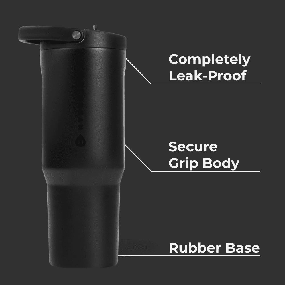 HydroJug Sport 32 oz Stainless Steel Water Bottle with Flip Straw, Insulated Leak-Proof Tumbler for Gym & Outdoor - Black