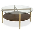 thumbnail image 5 of Evelyn&Zoe Otto 36" Wide Round Coffee Table with MDF Shelf, Gold/Walnut, 5 of 7