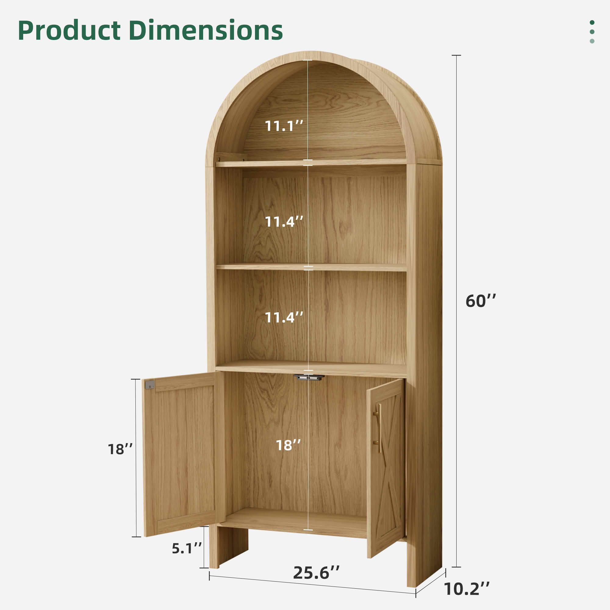 MAYEERTY 25.6"×10.2"×60" Beech Wood Arch Decor Cabinet, Cross Doors Beech Beech Wood for Home Office