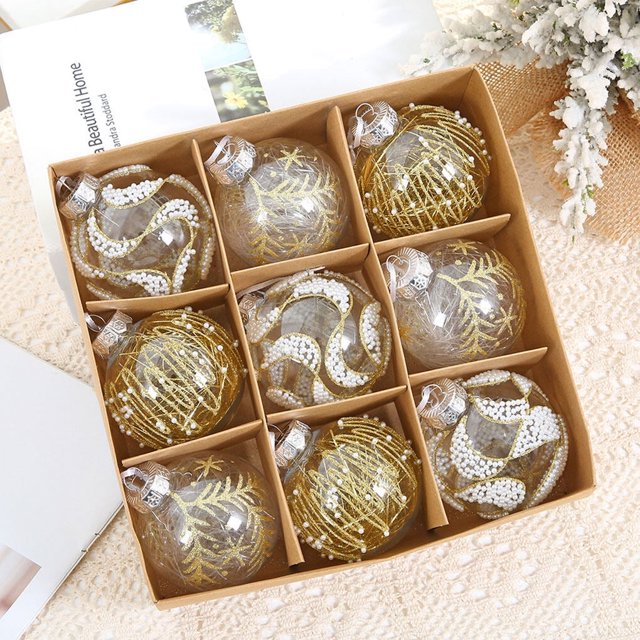 DIYOO - Juego de 9 bolas navideñas con correa y cuerda, adornos navideños para árboles de Navidad, bolas doradas irrompibles para fiestas de bodas, 8 cm