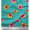 thumbnail image 1 of Soimoi Tissu Vert Moss Georgette Rayé & Freesia Imprimé Floral au Mètre 42 Pouces de Large, 1 of 3