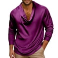 thumbnail image 3 of Zivyakyro Casual Mens Tops Cowl Neck Long Sleeve Satin Fall Loose Solid Pullover Shirt Soft Going Out Purple M, 3 of 6