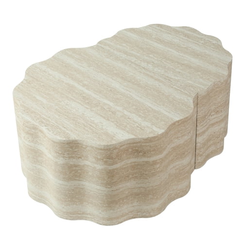 Round Nesting Coffee Table, Wood Side End Tables with Pet Bed Design, Modern Minimalist Accent Tables for Living Room Bedroom Office Balcony, Beige