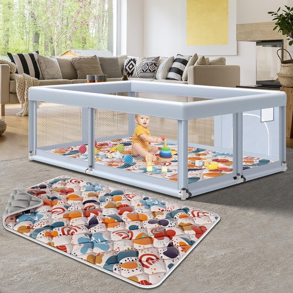 Corral para bebé Fshibila 165 x 127 cm con colchoneta, gris