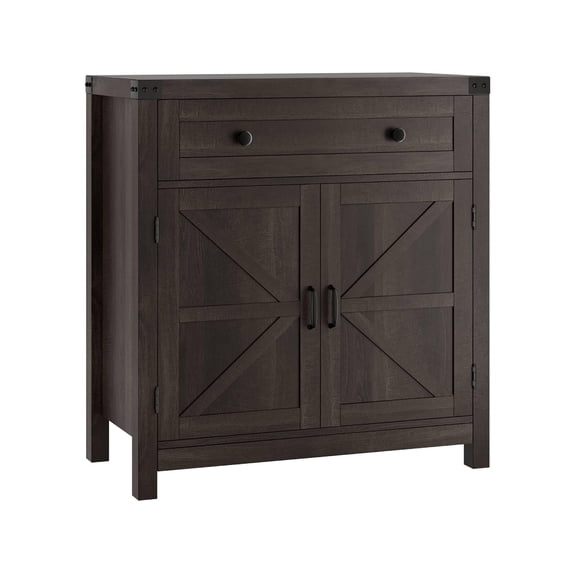 30 Dark Brown Farmhouse Storage Cabinet with Drawer & Barn Doors