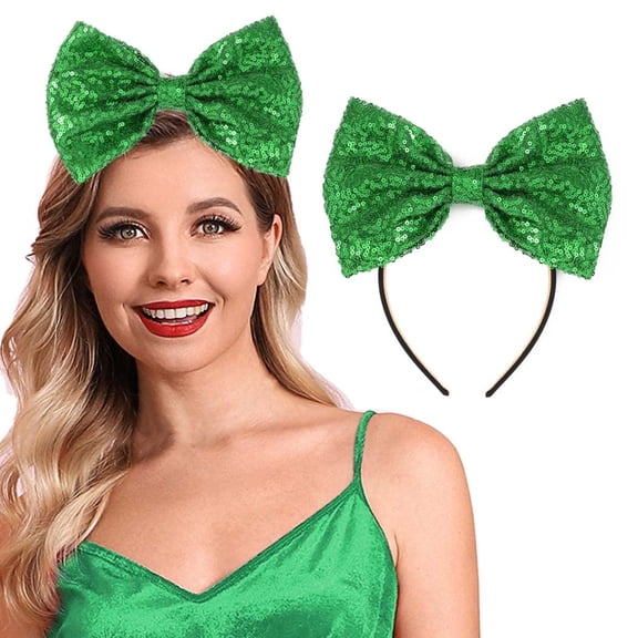 Christmas Bow Headband Sequin Bow Hair Hoop Holiday Cute Headbands Big Bows Hair Band Christmas Party Gifts Hair Accessory for Women and Kids (B Red)