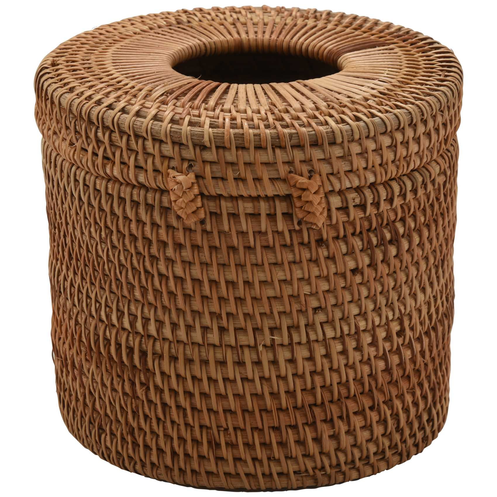 Round Rattan Tissue Box Roll Holder Toilet Paper Cover Dispenser