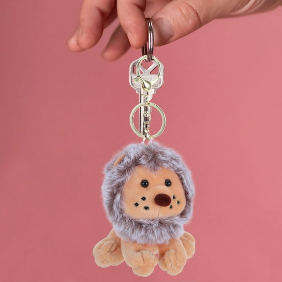 RENACLIPY Lion Keychain Pendant Brown Plush Key Chain Accessory for Bags and Keys 6.3 x 3.1 x 2.8 inches