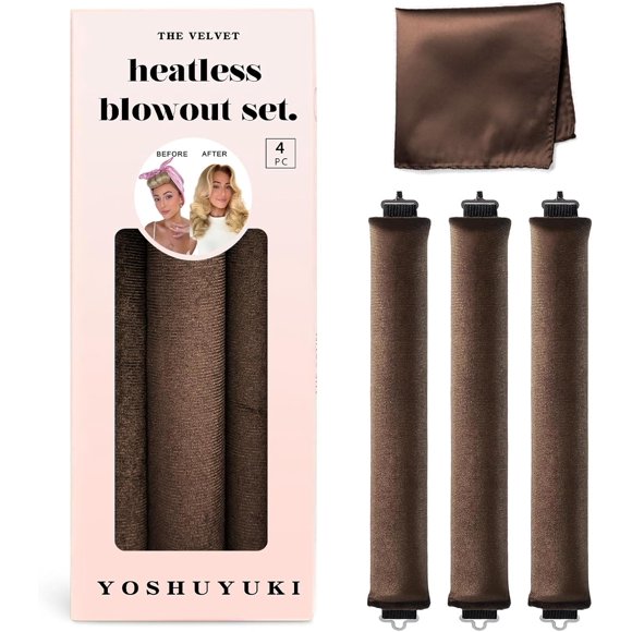 Heatless Hair Curler Overnight Curls Blowout Rods Headband No Heat Curlers to Sleep in Large Rods Hair Rollers Blowout Look for Short Hair Styling Tools Silk Hair Wrap Curling Set Brown