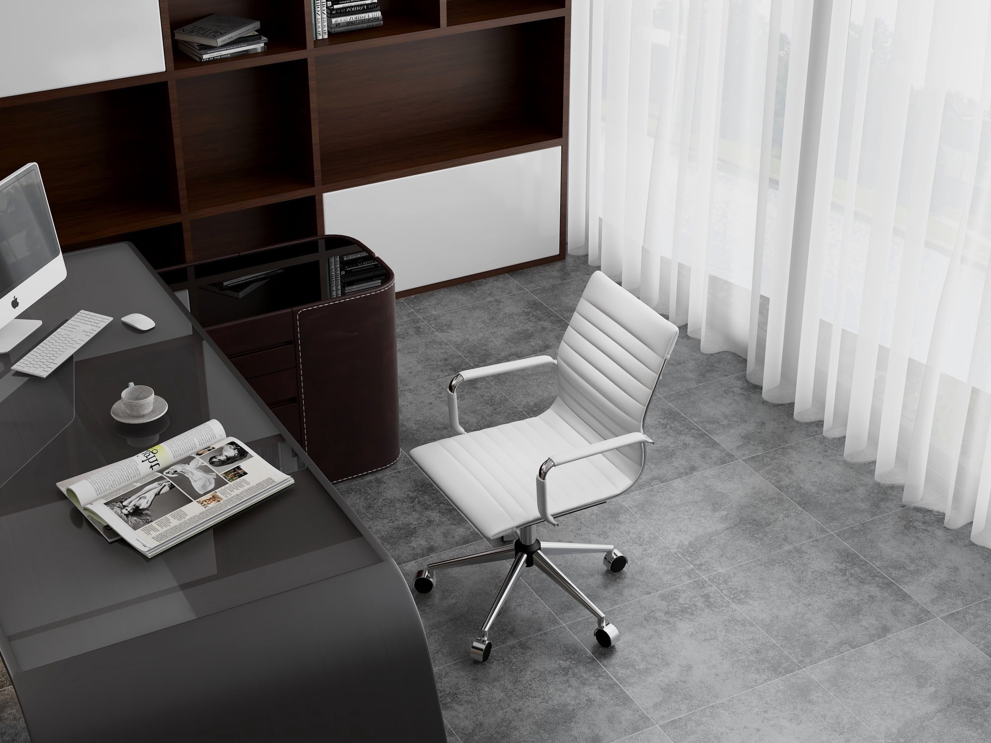 LUXMOD Mid Back Home Office Desk Chair Task Chair with Armrest Swivel Chair in Durable Vegan Leather Ergonomic Desk Chair for Extra Back and Lumbar Support Conference Room Chair