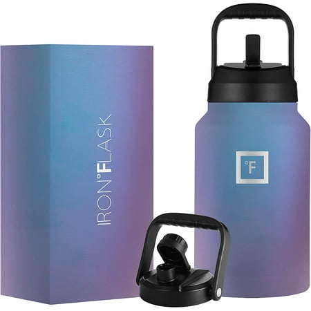 

YAAN Sports Water Bottle - 128 Oz/One Gallon 2 Lids Straw and Spout Leak Proof Vacuum Insulated Stainless Steel Hot Cold Double Walled Simple Thermo Mug Metal Canteen Jug Growler