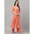 thumbnail image 6 of Janasya Indian Women's Peach Georgette Foil Print Kurta with Palazzo and Dupatta, 6 of 10