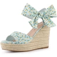 thumbnail image 1 of Sandalias de mujer con tacón de cuña Allegra K alpargata tira trasera floral plataforma Cielo azul 36, 1 of 6