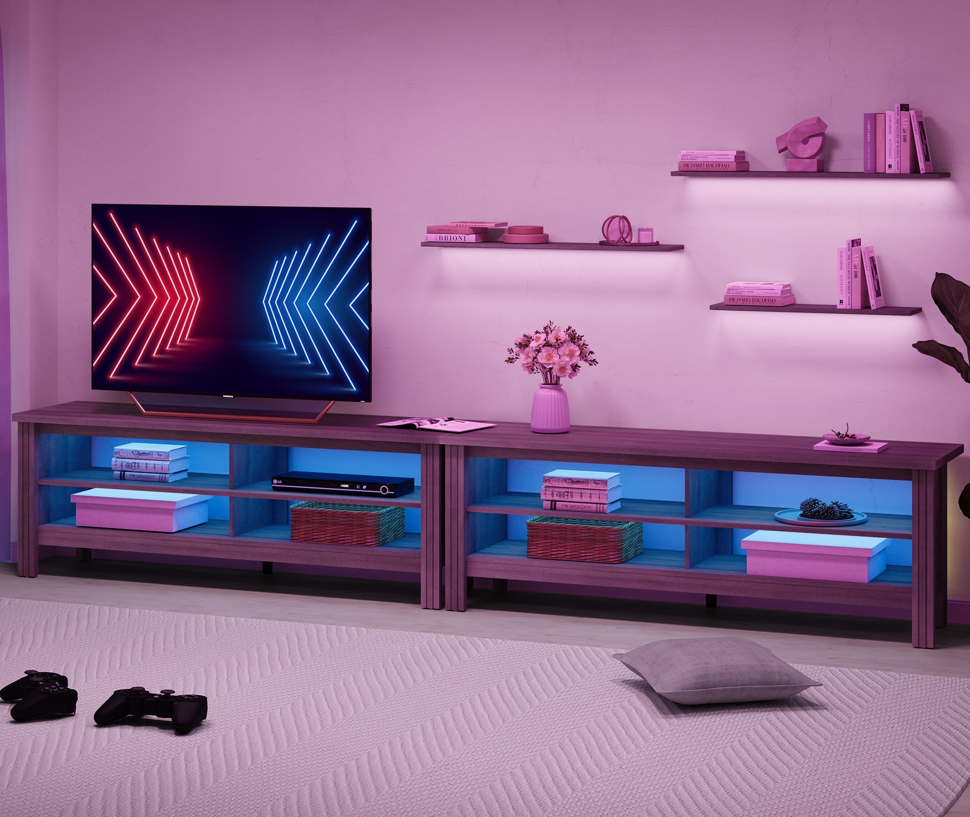 LED TV Stand For 90 Inch TV Entertainment Center Espresso TV Console 