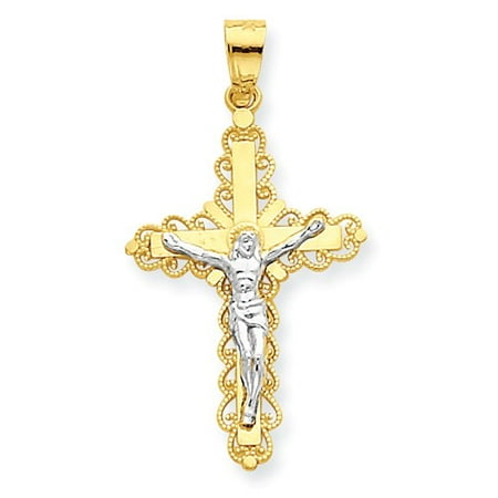 10K Yellow Gold & Rhodium Filigree Crucifix Pendant