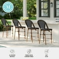 thumbnail image 4 of Martha Stewart Set of 2 Indoor-Outdoor Stackable Bistro Counter Stools with Natural Woodgrain Aluminum Finish Frame, Black/White Woven Rattan Back/Seat, 4 of 9