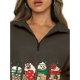 thumbnail image 3 of DYMADE Women Christmas Printed Casual Zipper Lapel Sweatshirt Top, 3 of 4