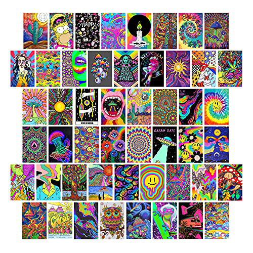 Trippy Psychedelic poster. hippie room decor hippie posters Psychedelic room decor trippy 50 Set 4x6 inch Photo Collections hippie room decor for bedroom aesthetic Psychedelic poster Trippy posters 