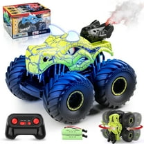 BEEPRINCESS Remote Control Car, 2.4GHz Monster Trucks for Boys Girls with Light, Sound & Spray, Dinosaur Toys Gift for Kids 3 4 5 6 7 8, All Terrain RC Cars for Toddlers with 2 Batteries, Green