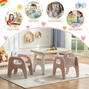 DOREROOM Kids Table and Chair Set, Plastic Children Activity Table with 2 Chairs, Toddler Table and Chair Set for Reading, Drawing, Snack Time, Arts Crafts, Preschool, Gift for Boys Girls