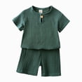 thumbnail image 2 of Toddler Baby and Toddler Boy Clothes Set 2-Piece Solid Pullover Short Sleeve Cotton Linen Sweatshirt T Shirt Crewneck Tops Shorts Set Clothes, 2 of 5