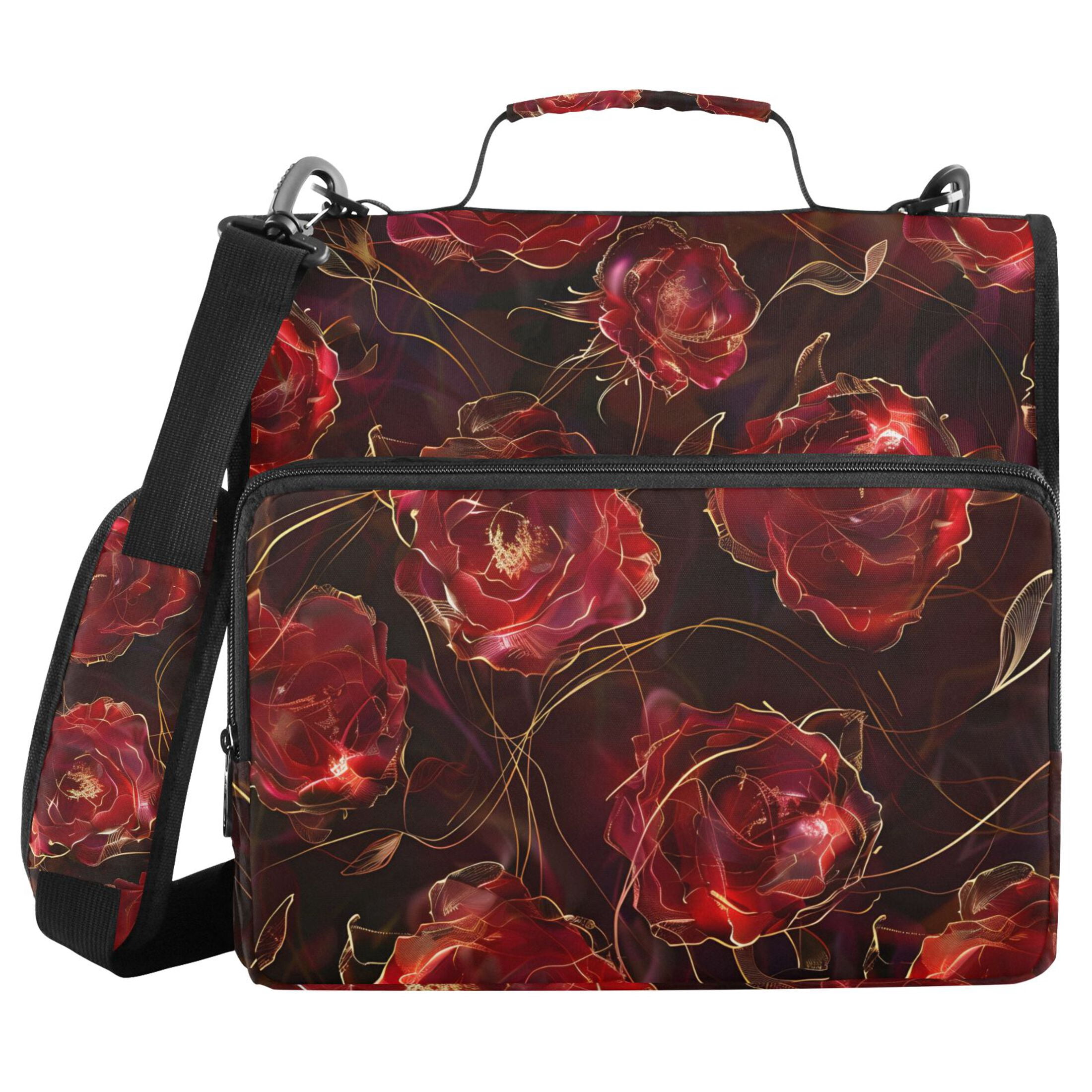 ALAZA Zipper Binder Beautiful Red Rose Flower 3 Ring Trapper Keeper File Folder Organizer Bag