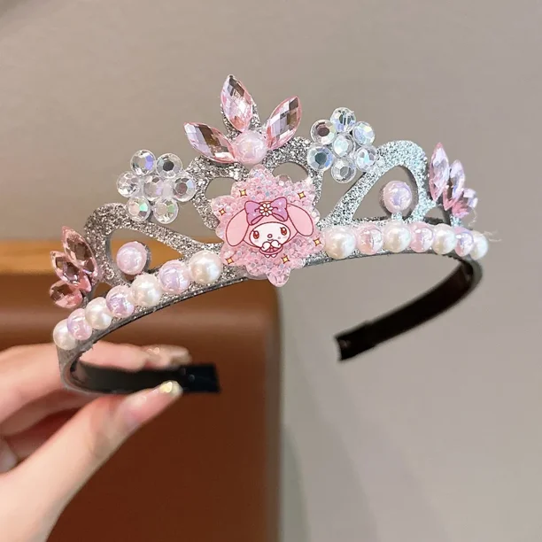 HelloKitty Sanrio Kuromi corona de dibujos animados tocado para niños diadema de hielo y nieve corona de Elsa tarjeta de cambio chica melodía diadema niño Gif