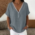 thumbnail image 2 of SROBPTY Womens T-Shirts Solid V Neck Short Sleeve Lace Loose Breathable Summer Tops for Casual Wear, 2 of 5