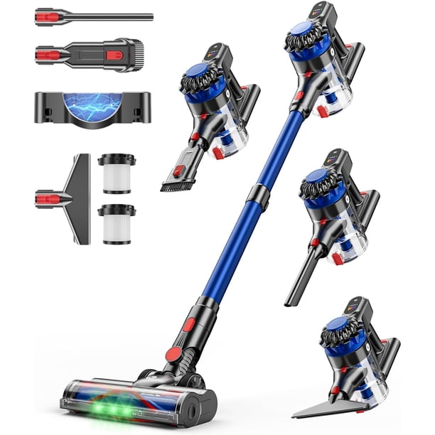 Aspiradora inalámbrica, aspiradora de 500 W/40 Kpa para el hogar, aspiradora de palo de 60 minutos con pantalla LED, carga antienredos y montaje en pared, aspiradora ligera 8 en 1 para suelos