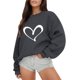 thumbnail image 1 of Gibobby Temperamento Pullover Top Sudadera con capucha de manga larga con cuello redondo y estampado de amor para el día de San Valentín al libre para mujer 1 (Gris, XL), 1 of 4
