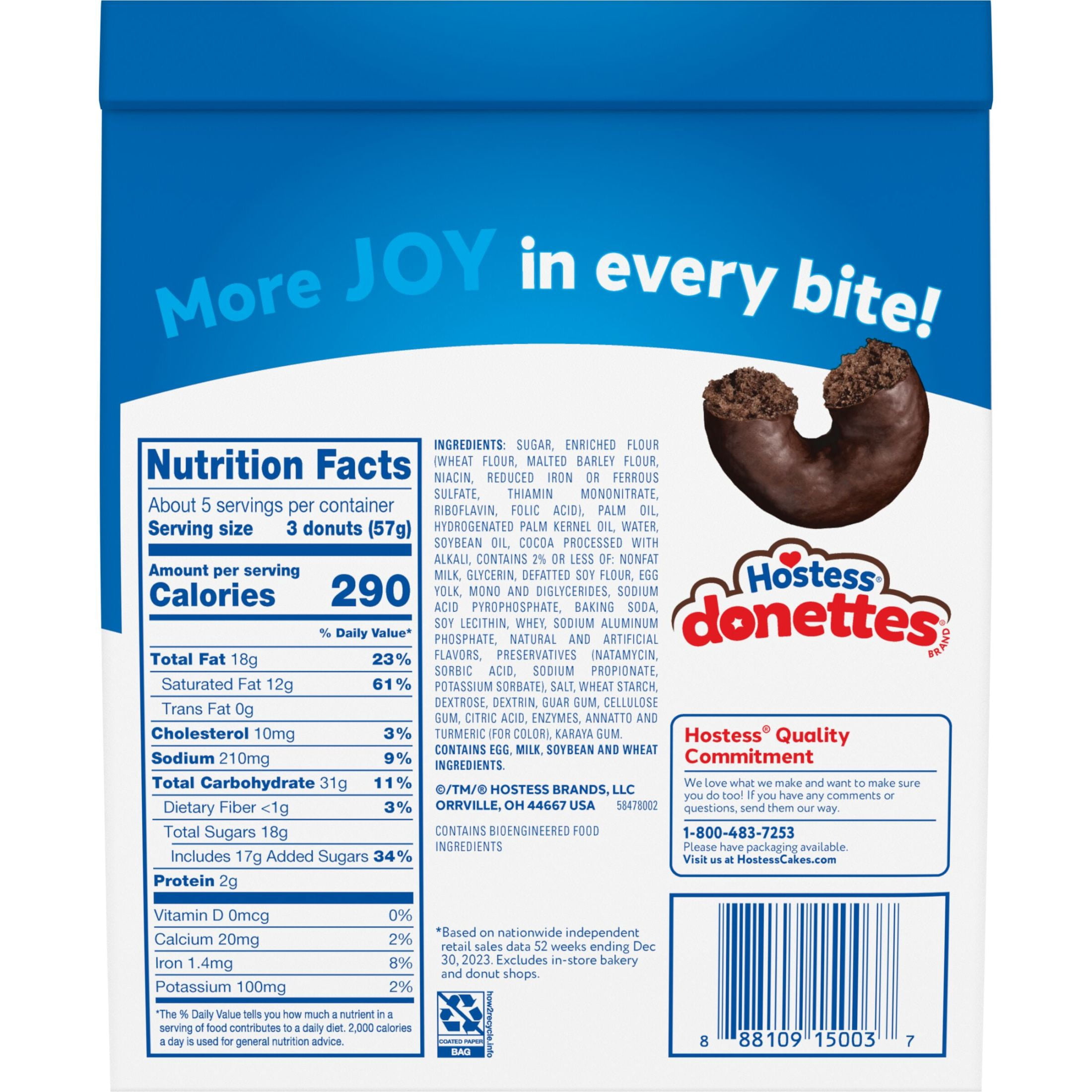 (3 pack) Hostess Donettes, Double Chocolate Naturally Flavored Mini Donuts, 10.75 oz Bag