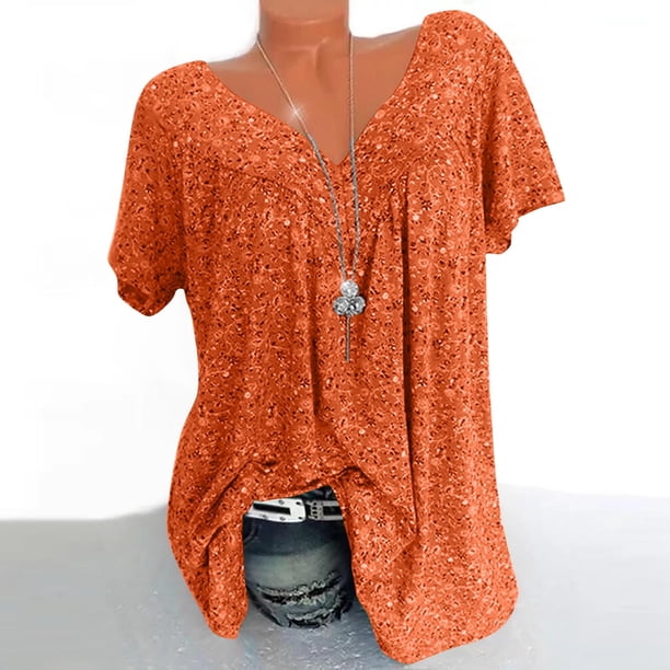 Blusas Bouanq de talla grande para mujer, de verano, con estampado floral, de manga corta y volantes, estilo túnica informal con cuello en V y blusas asimétricas.