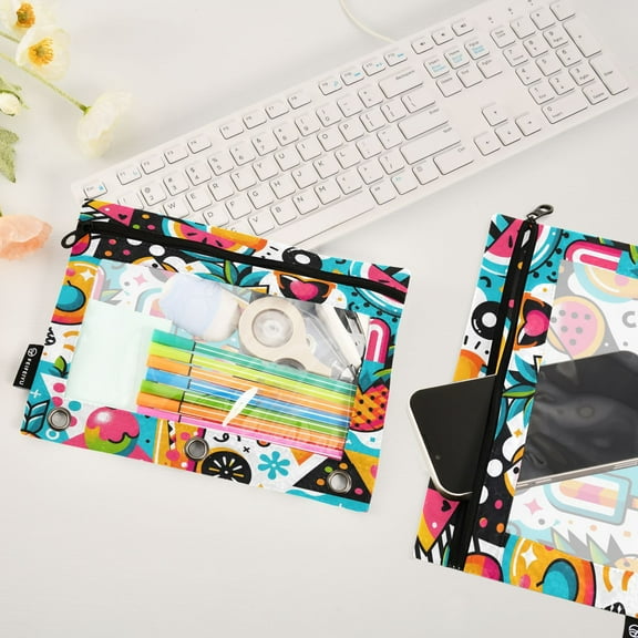 Colorful Drink Ice Cream 2 Pack Pencil Pouches Zipper Pencil Case 3 Ring Pencil Pouch Cosmetic Bag