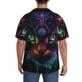 thumbnail image 3 of Balery Futuristic Cat Warrior Camisa Casual de Manga Corta con Botones para Hombre, Texturizada, Estilo Cubano, para Playa, Verano-X-Large, 3 of 5