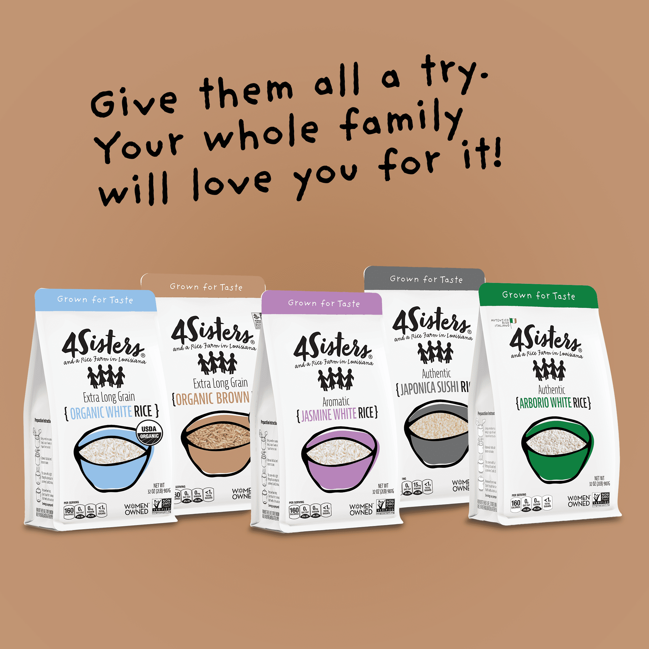 4Sisters Long Grain Organic Brown Rice, 32 oz
