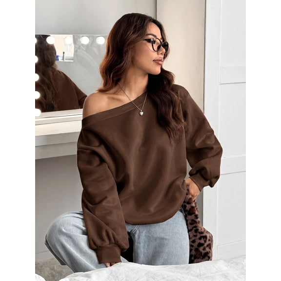 Women's Drop Shoulder Sweatshirt Off Shoulder Long Sleeve Pullover Top Loose Fit for Everyday Style