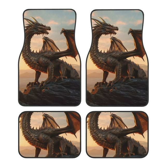 Lsque Sky Sunset Bronze Dragon Print Tapis de Sol 4 Pcs, Doublures en Caoutchouc Résistantes, Design Antidérapant, Protection Automobile Toutes Saisons, Véhicules, Voitures, Camions et SUVs