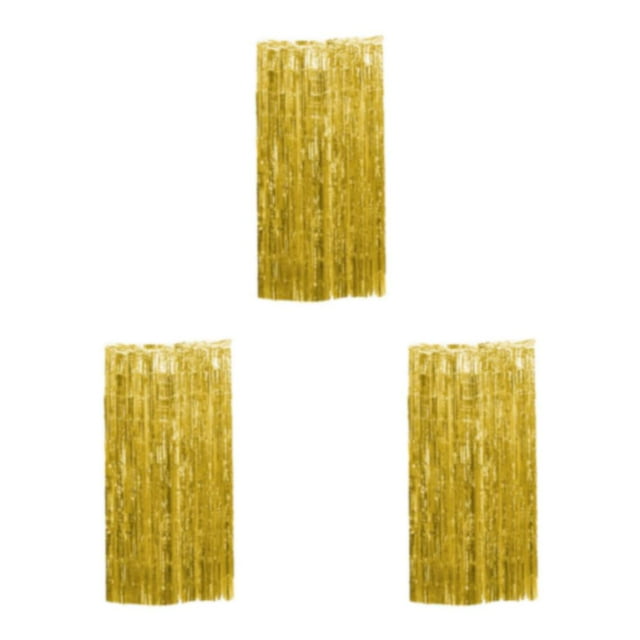 Maytalsory Finger-Safe Tassels Curtain For Customized Birthday Backdrop Luster Foil Curtain Gold 3Set