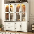 thumbnail image 3 of ChVans Farmhouse Armoire Closet for Bedroom with 4 Glass Doors & LED Sensor Light, 72"H Arch Design Wardrobe with Hanging Rods and Drawers, 3 of 8