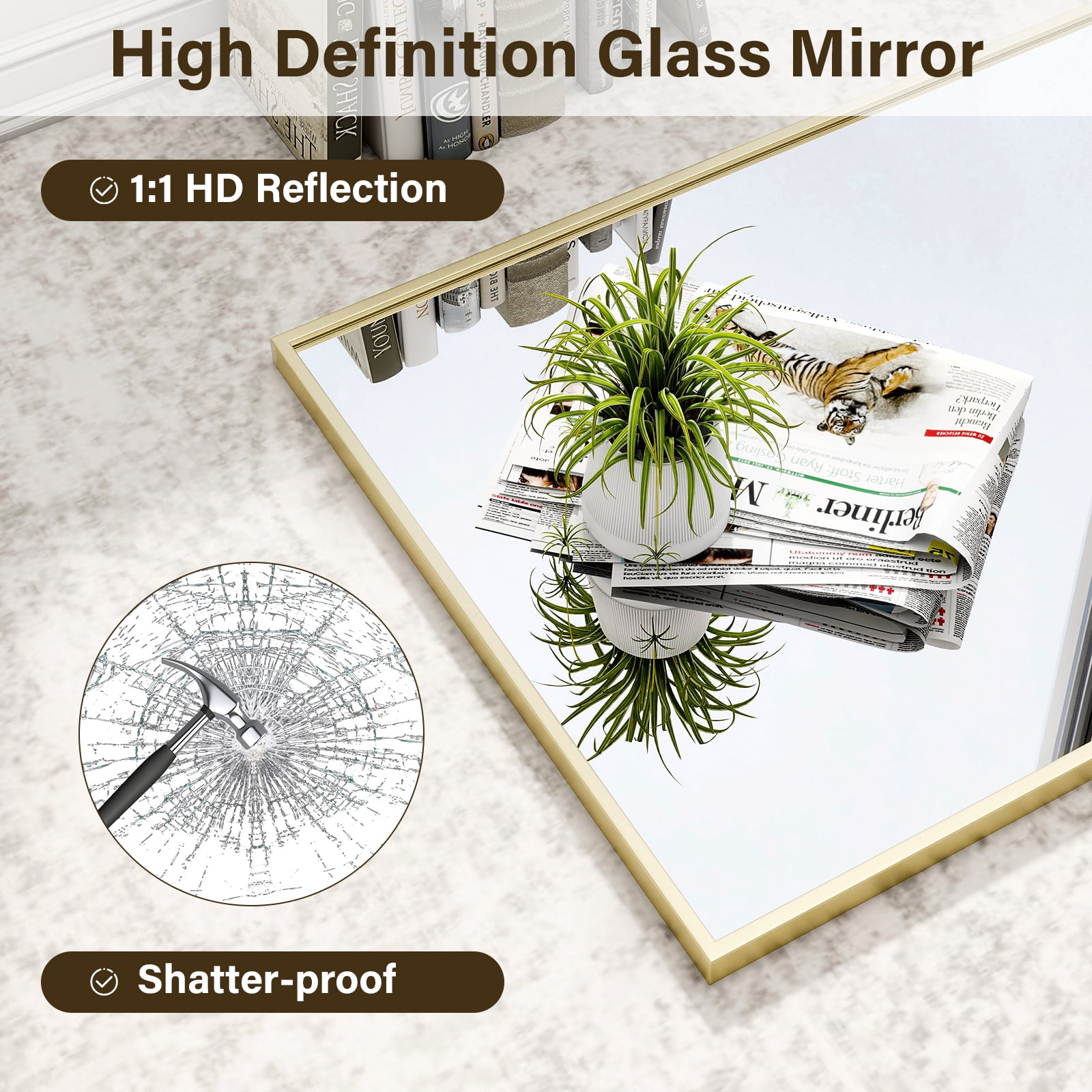 Gleamira 32"x40" Rectangular Bathroom Mirror Wall Mounted Mirror with Metal Frame, Gold