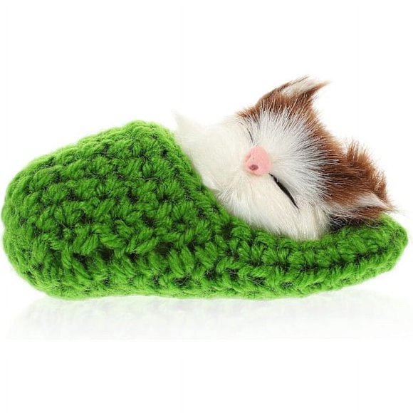 Sleeping cat toy small cat stuffed animal plush toy kitten with meow sound (random color cat in slipper)