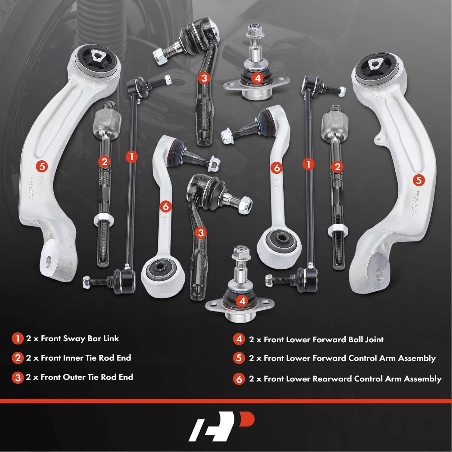 A-Premium 12Pcs Front Suspension Kit Lower Forward & Rearward Control Arm w/Ball Joint Sway Bar Link Tie Rod End Compatible with BMW 525xi/530xi 06-07 528i xDrive/535i xDrive 09-10 528xi 535xi
