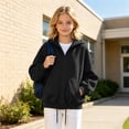 thumbnail image 5 of Girls Solid Color Full Zip Hooded Sweatshirt, Kids Zip‑Up Hoodie Jacket, Loose Fit Casual Outerwear Tops for Autumn Winter Daily School Outdoor Travel Wear(Black,3-4 Years), 5 of 6