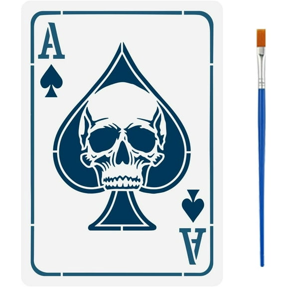 Playing Cards Painting Stencil with a Brush 8.3x11.7inch Spades A Pattern Drawing Template Skeletons DIY Decoration Stencil for Painting on Wood Wall Fabric Furniture