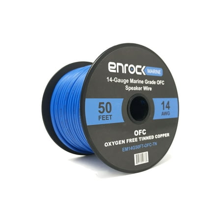 Enrock Marine Grade Spool of 50 Foot 14-Gauge Tinned Speaker Wire - Connects to A/V Receiver and Amplifier - Flexible PVC Tin Copper Plated OFC Wire Ideal For