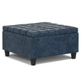 thumbnail image 6 of Simpli Home Harrison 30" Wide Coffee Table Storage Ottoman in Blue Vegan Faux Leather, 6 of 15