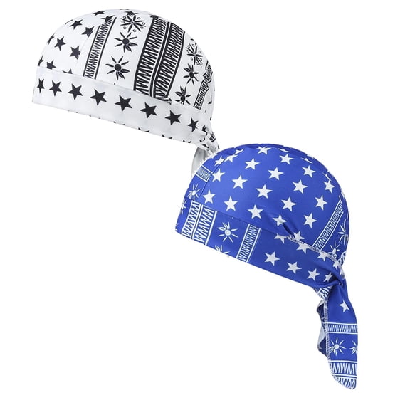 FUZHIQ Star Print Paisley Cooling Headscarf Cap 2 PC Set Bandana Beanie Motorcycle Pirate Head Wrap Safety Liner Elastic Fit